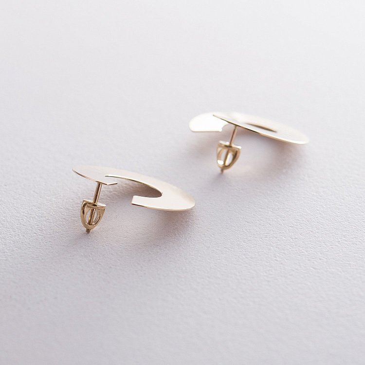 Золотые серьги-пусеты Головокружение (блестящие) с06490 от ювелирного магазина Оникс - 7