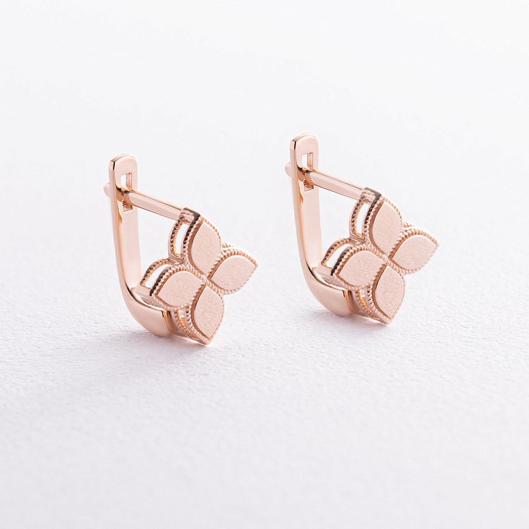 Сережки "Конюшина" в червоному золоті с08456 від ювелірного магазину Онікс