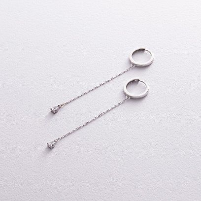 Серьги - кольца "Капельки"  с фианитами (белое золото) с08350 №6