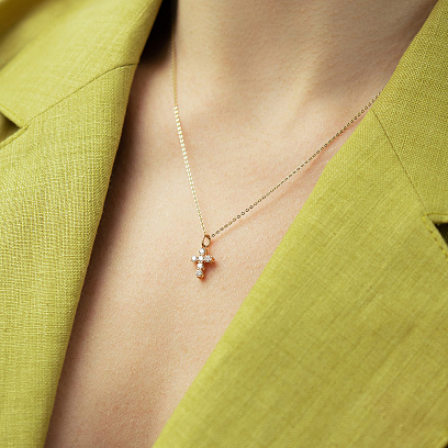 Крестик в желтом золоте (бриллианты) пб0383cha №4