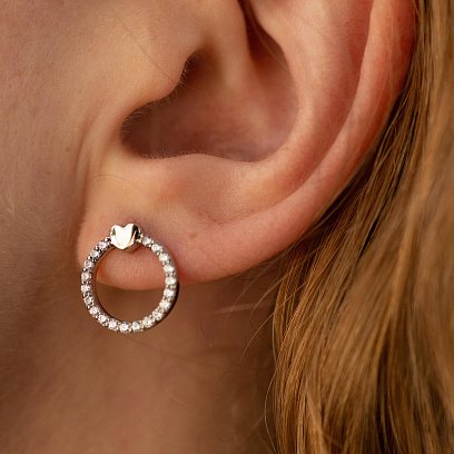 Сережки - пусети "Сердечки" з фіанітами (біле золото) с08475 №4