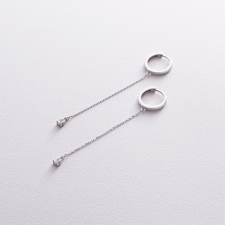 Серьги - кольца "Капельки"  с фианитами (белое золото) с08350 от ювелирного магазина Оникс - 6