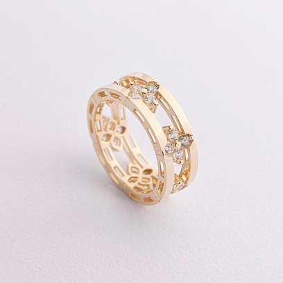 Каблучка "Конюшина" в жовтому золоті (фіаніти) к08384