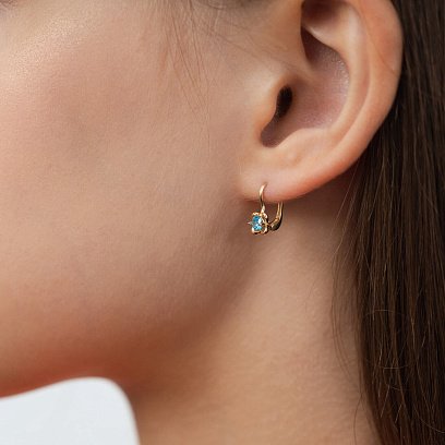 Дитячі золоті сережки "Квіточки" (блакитні фіаніти) с08064г №2