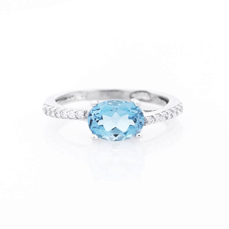Жіноча каблучка з блакитним топазом (фіаніти) 111473 від ювелірного магазину Онікс - 2