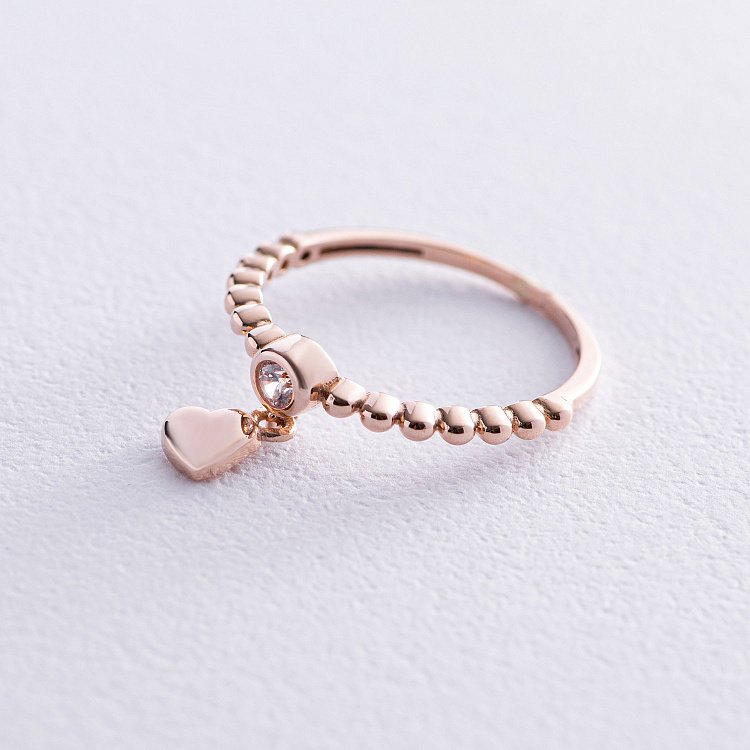 Золотое кольцо "Сердечко" с фианитом к07048 от ювелирного магазина Оникс - 4