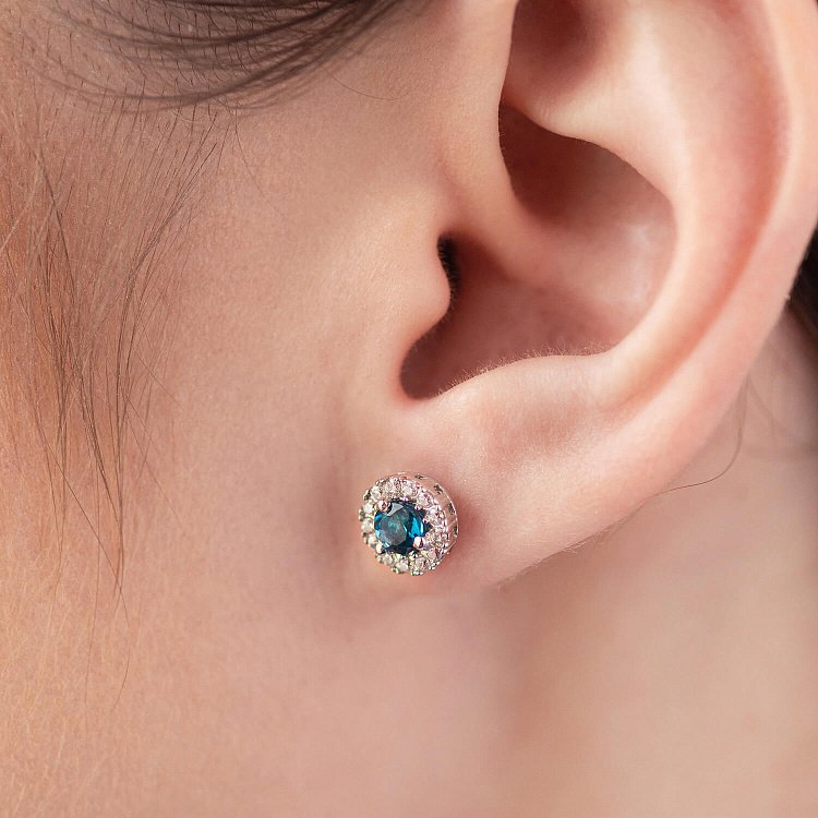 Серебряные серьги - пусеты с топазами "Лондон голубой" и фианитами 2112/9р-TLB от ювелирного магазина Оникс - 5