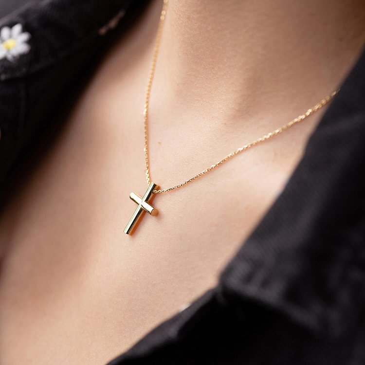 Колье с крестиком в желтом золоте кол02355 от ювелирного магазина Оникс - 7