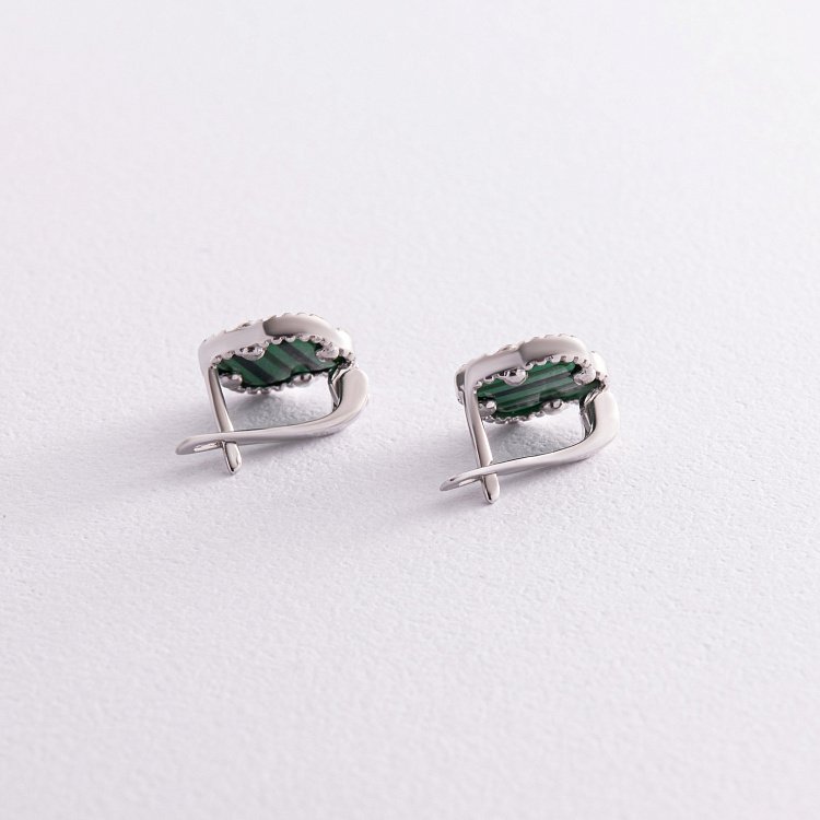 Серебряные серьги "Клевер" синт. малахит 121589 от ювелирного магазина Оникс - 4