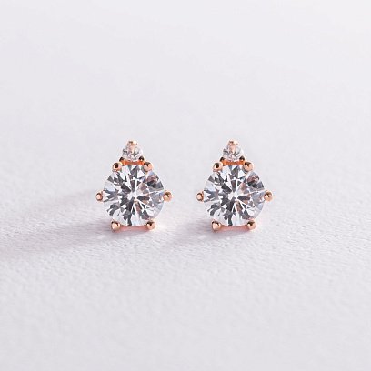 Золоті сережки - пусети з фіанітами с04082