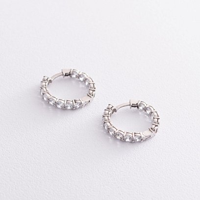 Серебряные серьги - кольца с фианитами 4762 №3
