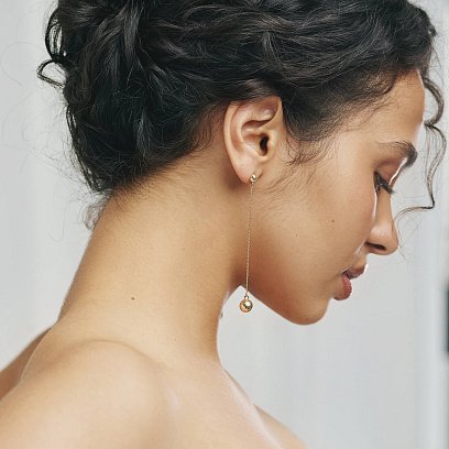 Серьги - пусеты "Margo" с шариками на цепочке (желтое золото) с08240 №13