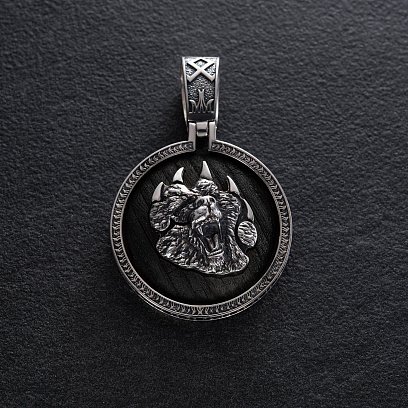 Срібний кулон "Ведмідь" з ебеновим деревом та фіанітами  947 №21