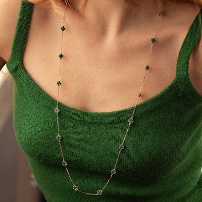 Колье "Клевер" с малахитом mini (красное золото) кол02424 №2