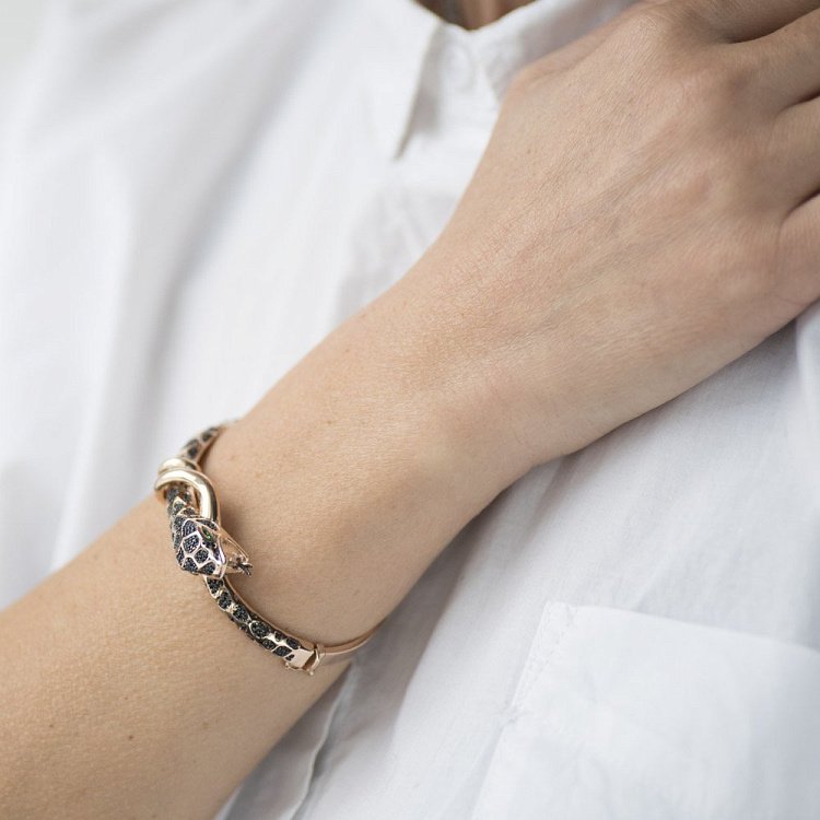 Золотий браслет "Змія" (фіаніти) б03810 від ювелірного магазину Онікс - 3