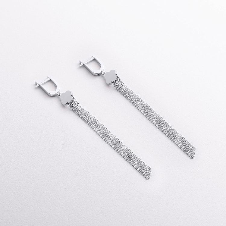 Сережки "Конюшина" з ланцюжками (біле золото) с09411 від ювелірного магазину Онікс - 1