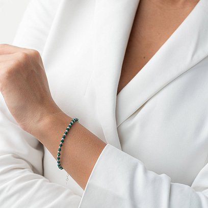 Срібний браслет з зеленими фіанітами 141374 №2