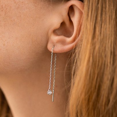 Срібні сережки - протяжки з фіанітами 123102