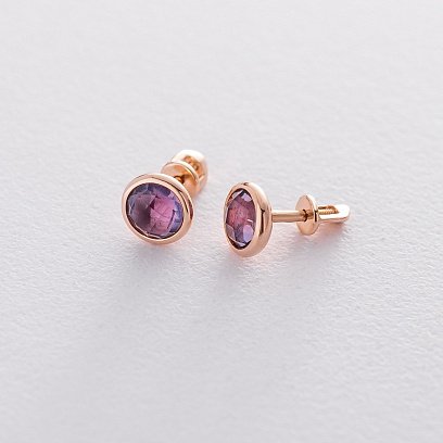 Золоті сережки - пусети (аметист) с06323 №9