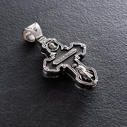 Мужской православный крест "Распятие. Спаси и Сохрани" из эбенового дерева и серебра 624 №4