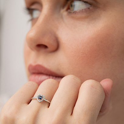 Золотое кольцо "Сердечко" с бриллиантами и сапфиром кб0621ca №4