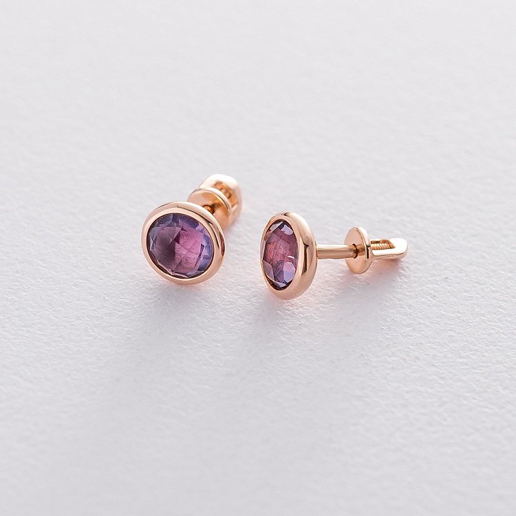 Золоті сережки - пусети (аметист) с06323 від ювелірного магазину Онікс - 8