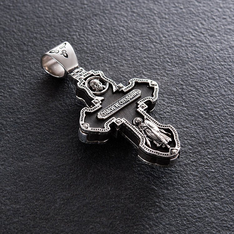 Мужской православный крест "Распятие. Спаси и Сохрани" из эбенового дерева и серебра 624 от ювелирного магазина Оникс - 3