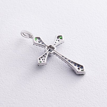 Золотий хрестик (сапфір, діамант, уваровит) пб0129gm №3