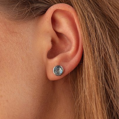 Золотые серьги-пусеты с голубым топазом с06296 №3