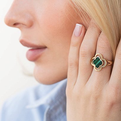 Кольцо "Клевер" в желтом золоте (эмаль) к06988 №4