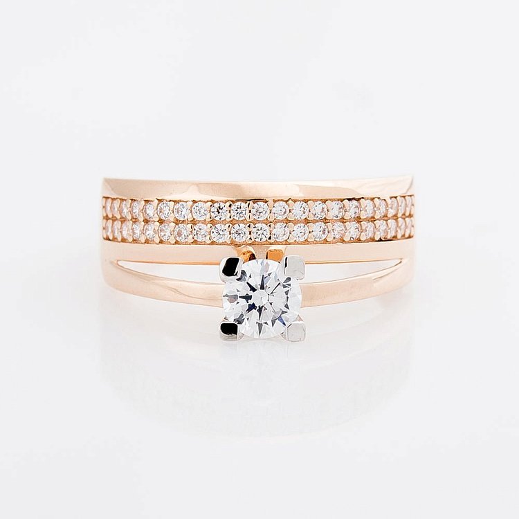 Золотое помолвочное кольцо с фианитами к04229 от ювелирного магазина Оникс - 1