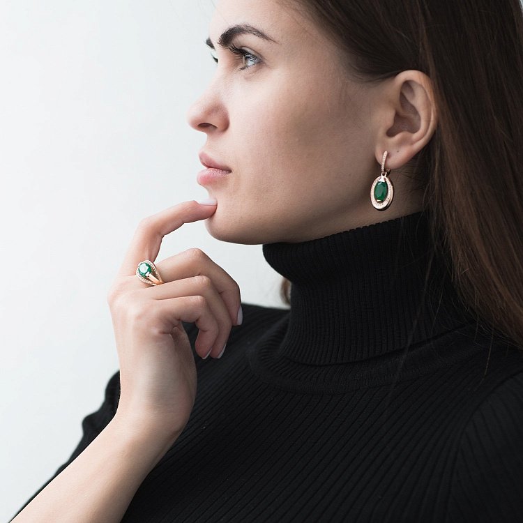 Золотые серьги (хризопраз, фианиты) с03113 от ювелирного магазина Оникс - 4