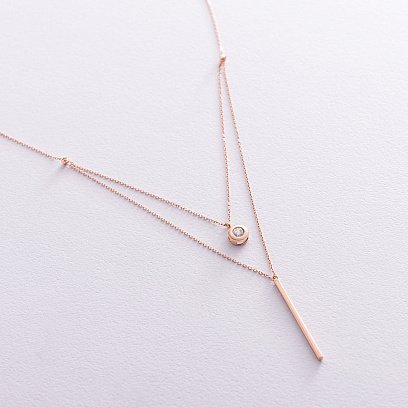 Двойное колье в красном золоте (фианит) кол01763