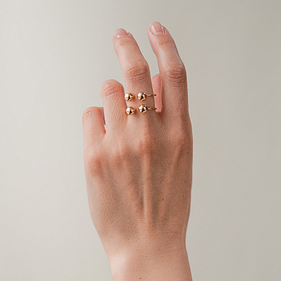 Двойное кольцо "Шарики" в желтом золоте к08292 №4