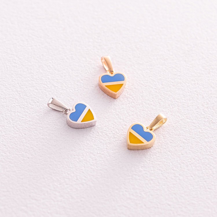 Кулон "С Украиной в сердце" в красном золоте (голубая и желтая эмаль) п03742 от ювелирного магазина Оникс - 7