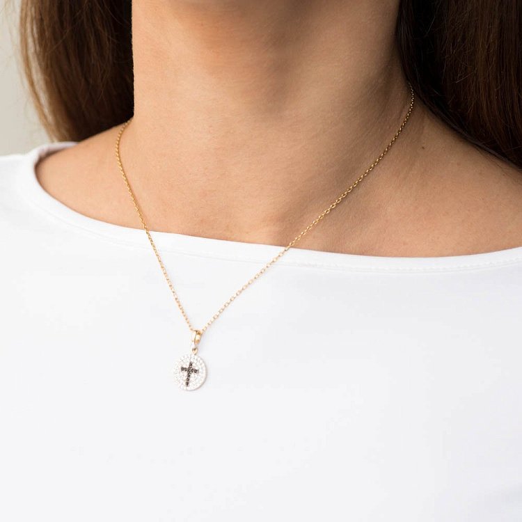 Золота підвіска "Хрестик з фіанітами" п02930 від ювелірного магазину Онікс - 2