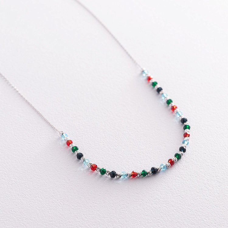 Срібне кольє (різнокольорові фіаніти) 181008 від ювелірного магазину Онікс - 6