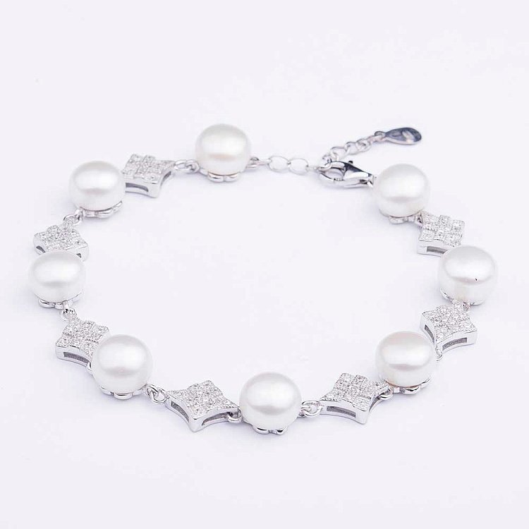 Браслет с фианитами и культ. пресн. жемчугами 141024 от ювелирного магазина Оникс