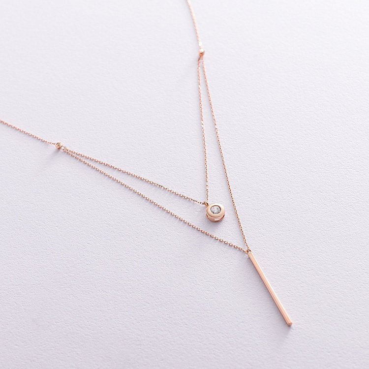 Двойное колье в красном золоте (фианит) кол01763 от ювелирного магазина Оникс