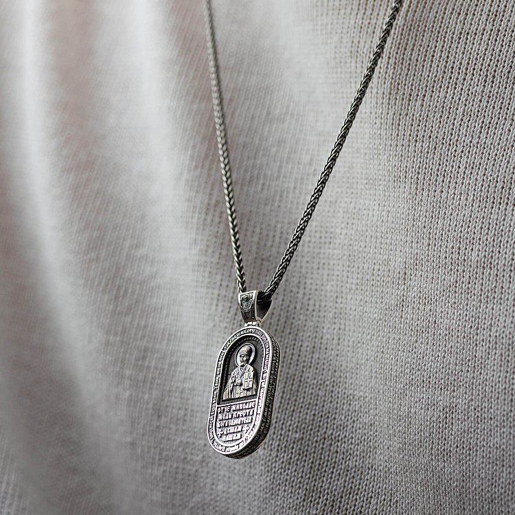 Срібний кулон "Миколай Чудотворець. Отче наш" (ебенове дерево) 1182 від ювелірного магазину Онікс - 3