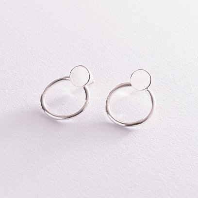 Серебряные серьги - джекеты 2 в 1 "Круговорот" 123068 №6