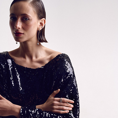 Серьга - каффа в белом золоте с06378 №6