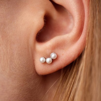 Серебряные серьги - пусеты "Джейн" с жемчугом mini 7126 №4