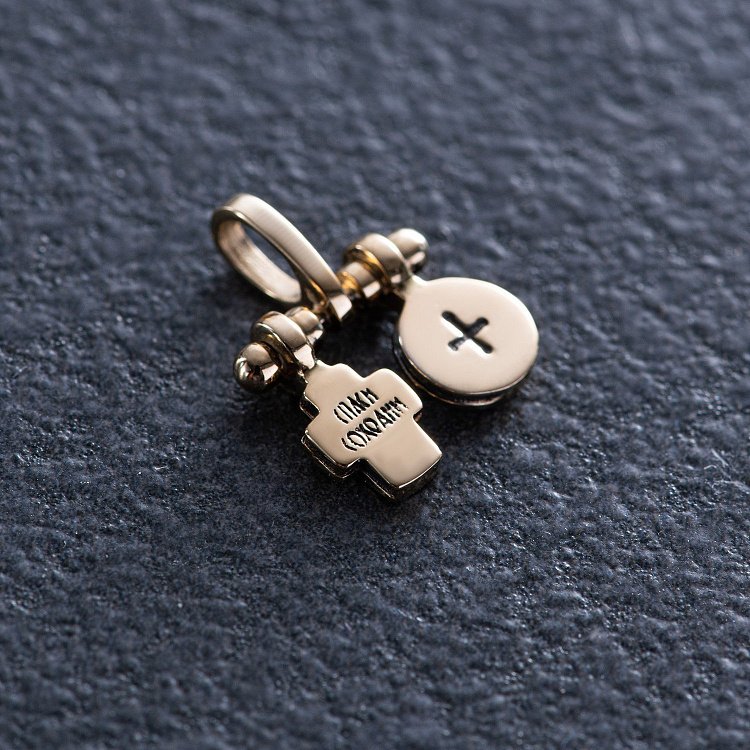 Золотая подвеска c крестиком и ладанкой п03792 от ювелирного магазина Оникс - 1