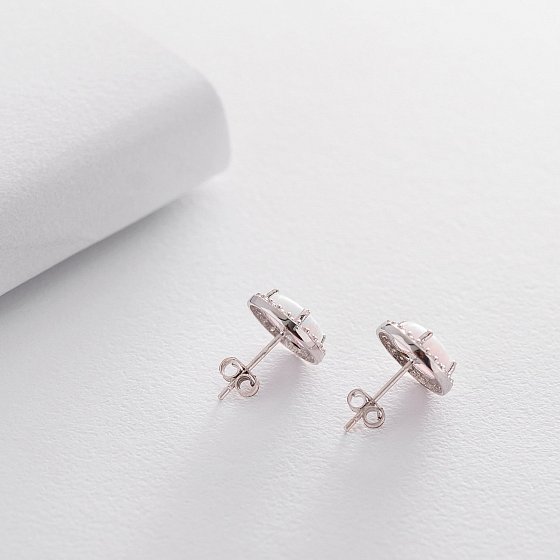 Золотые серьги-пусеты "Сияние" (им. опал, фианит) 10 мм с06326 №4