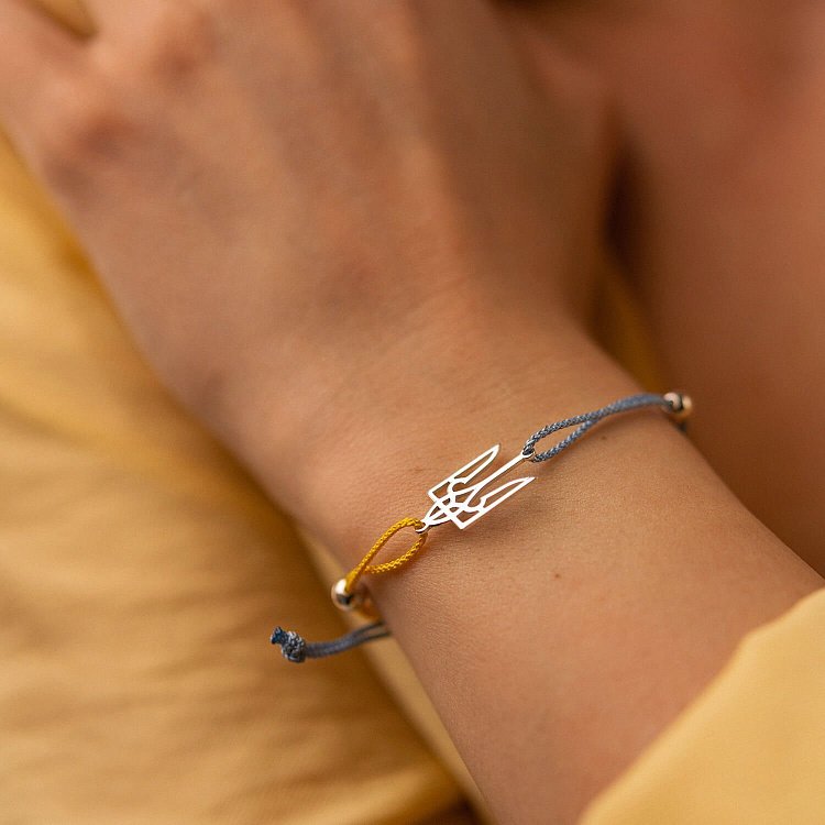 Срібний браслет "Герб України - Тризуб" (блакитна та жовта нитка) 312/2т від ювелірного магазину Онікс - 2