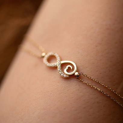 Браслет "Нескінченність" у жовтому золоті (фіаніти) б05307 №4