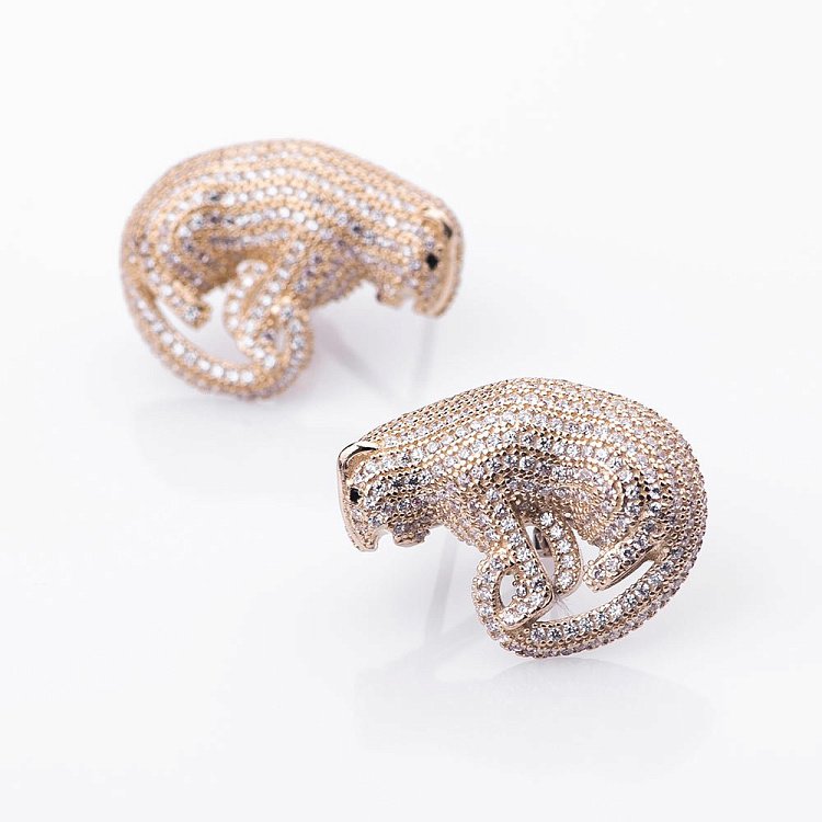 Золотые серьги "Тигрики" (фианиты) с04601 от ювелирного магазина Оникс