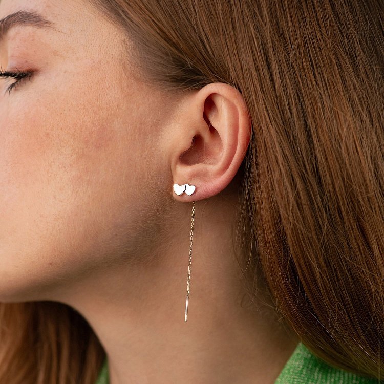 Золотые серьги - протяжки "Сердечки" с08804 от ювелирного магазина Оникс - 2