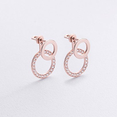 Серьги - джекеты "Sophia" в красном золоте (фианиты) с09093